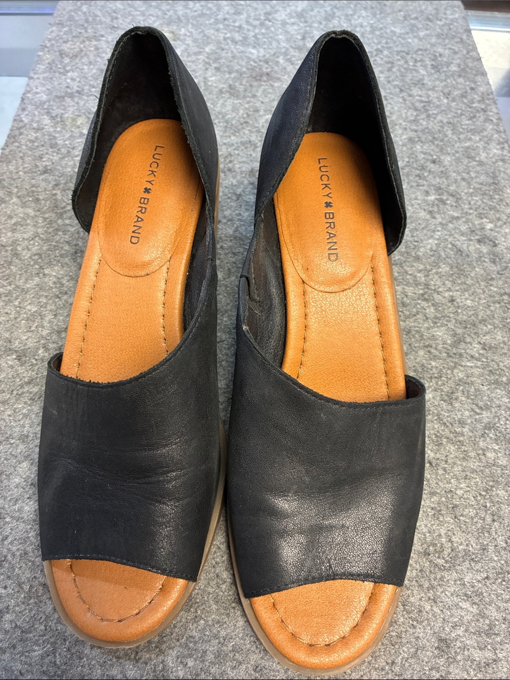 Lucky Brand Black Leather Open-Toe Mules